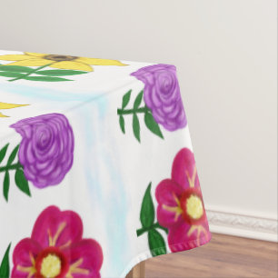 Yellow Purple Pink Flowers Tablecloth