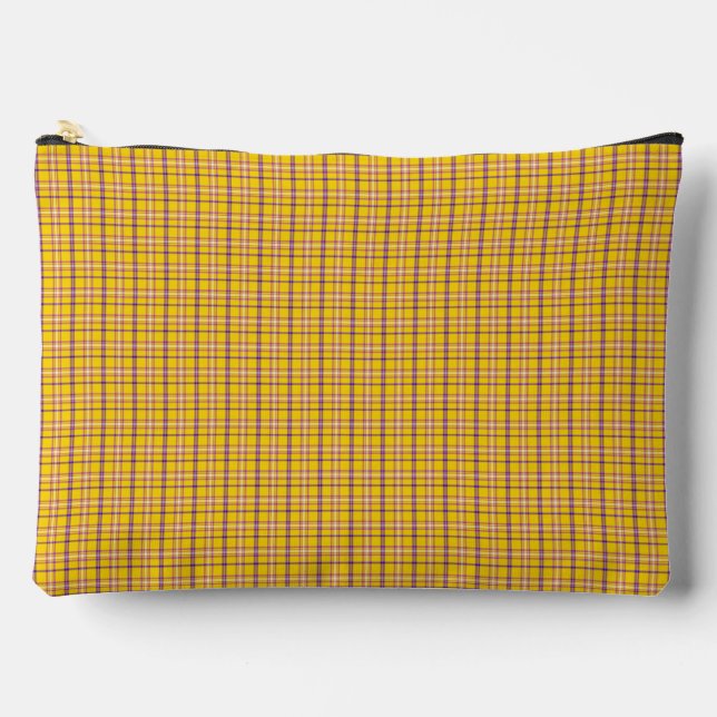 Yellow Purple Plaid Classic Pattern Modern Accessory Pouch (Front)
