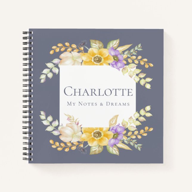 Yellow Purple Pretty Flower Personalized Notebook (Front)