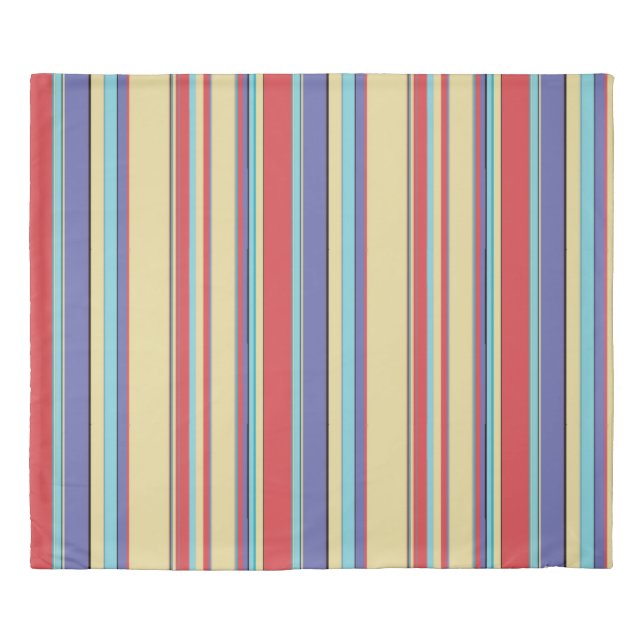 Yellow, Purple, Red and Blue Striped Duvet Cover (Front)