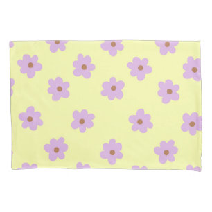 Yellow Purple Retro Y2K Pastel Blossom Floral Pillow Case