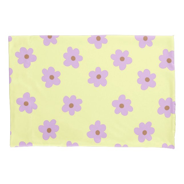 Yellow Purple Retro Y2K Pastel Blossom Floral Pillow Case (Front)