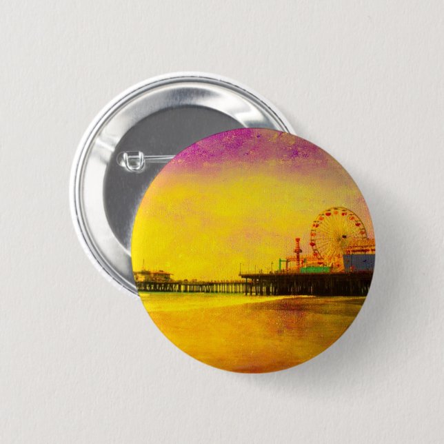 Yellow Purple Santa Monica Pier Button (Front & Back)