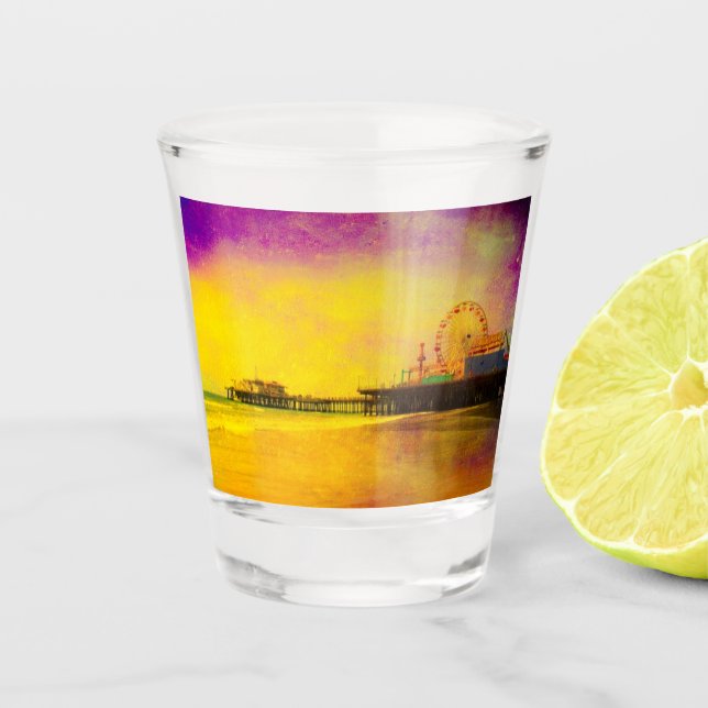 Yellow Purple Santa Monica Pier Shot Glass (Front)