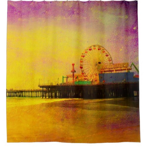 Yellow Purple Santa Monica Pier Shower Curtain