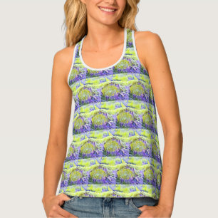 Yellow purple seashell in foaming sea watercolor tank top