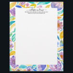 Yellow Purple Spring Watercolor Flowers Leaves Letterhead<br><div class="desc">This cute, girly, and elegant, summer and spring, pattern is perfect for the artsy and trendy woman. It features hand-painted bright sunshine yellow, bold blue, teal green, sunset orange, lavender purple, and bashful pink watercolor country flowers and leaves on top of a simple white background. It's artistic, fresh, unique, modern,...</div>