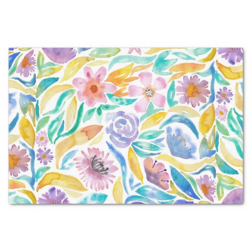 Yellow Purple Spring Watercolor Flowers Leaves Tissue Paper