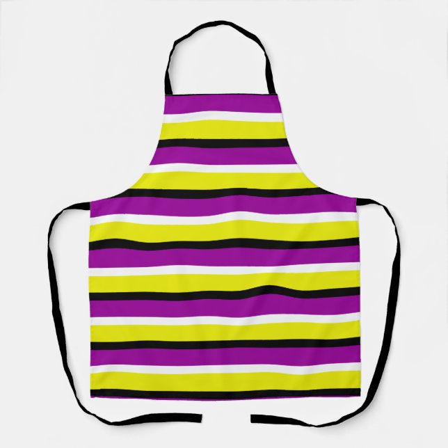 Yellow Purple Stripes Pattern Apron (Front)
