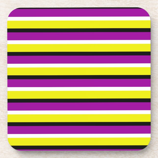 Yellow Purple Stripes Pattern Beverage Coaster (Front)