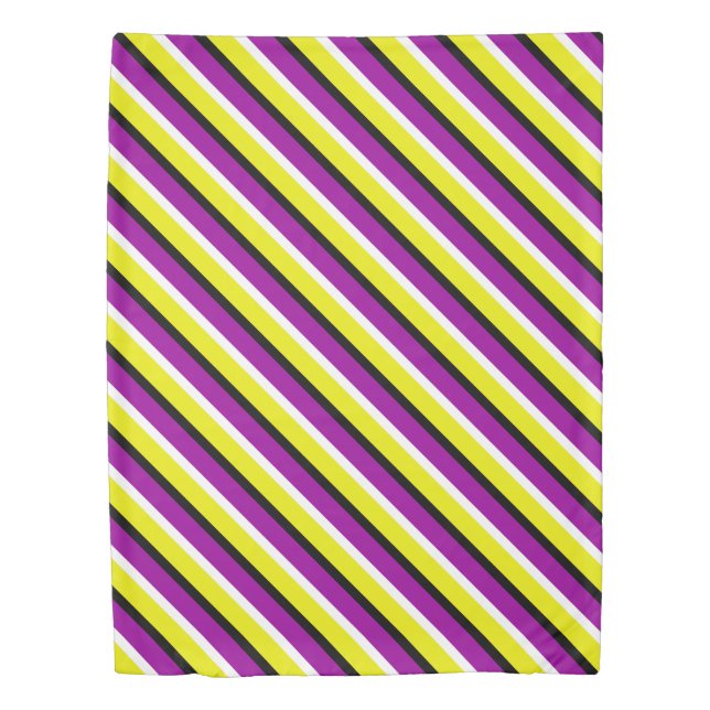 Yellow Purple Stripes Pattern Duvet Cover (Front)