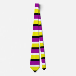 Yellow Purple Stripes Pattern Neck Tie