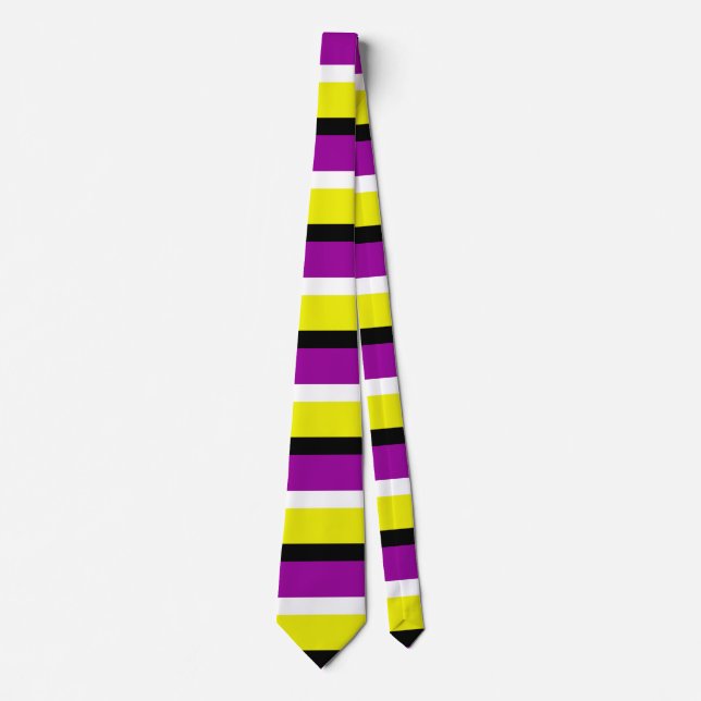 Yellow Purple Stripes Pattern Neck Tie (Front)