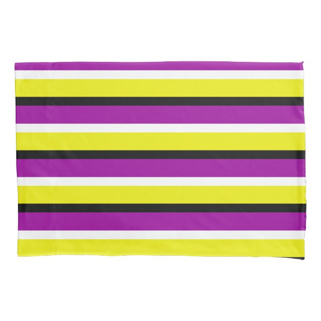 Yellow Purple Stripes Pattern Pillow Case (Front)