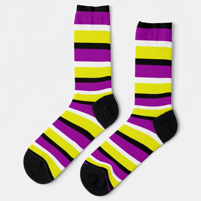 Yellow Purple Stripes Pattern Socks (Left)