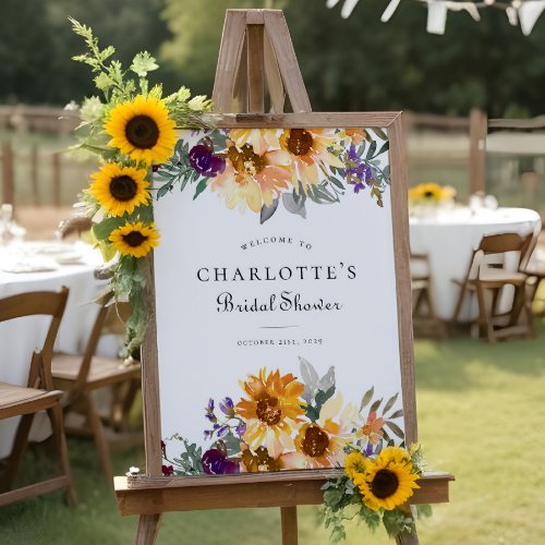 Yellow Purple Sunflower Bridal Shower Welcome Sign