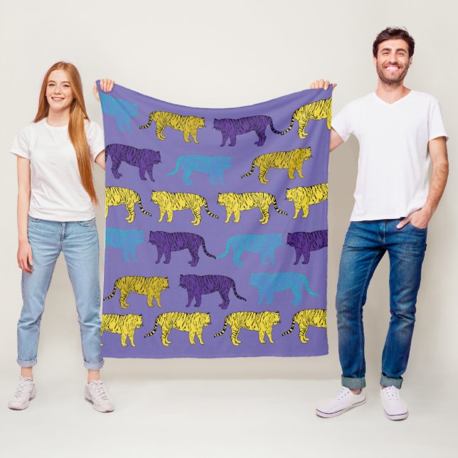 Yellow Purple Tigers, Big Cats  Fleece Blanket (In Situ)