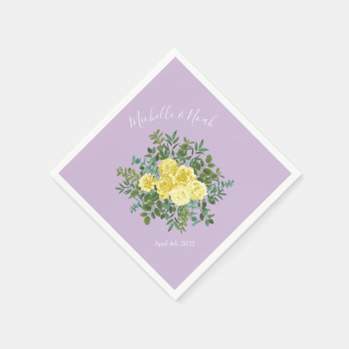 Yellow  Purple Vintage Elegant Spring Wedding Napkins