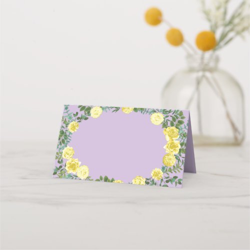 Yellow  Purple Vintage Elegant Spring Wedding Place Card