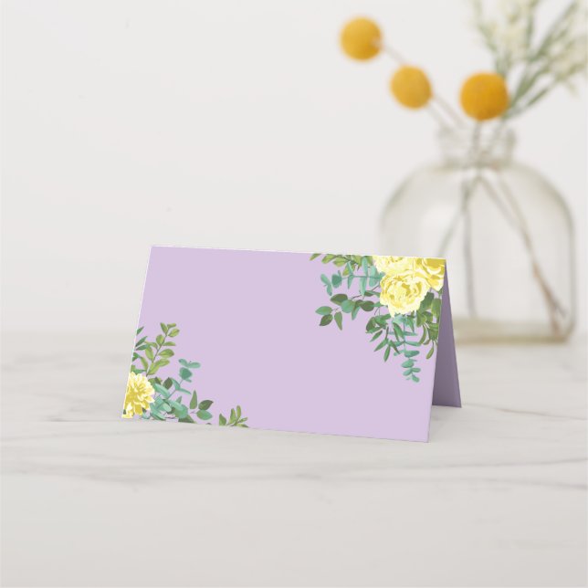 Yellow & Purple Vintage Elegant Spring Wedding Place Card (Front)