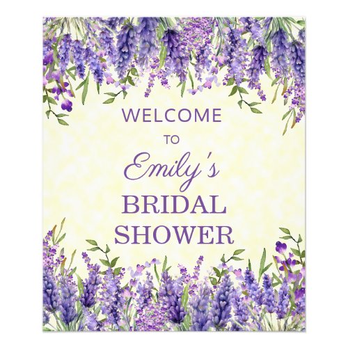 Yellow Purple Watercolor Floral Bridal Shower Photo Print