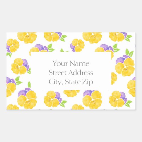 Yellow Purple Watercolor Pansy Pattern labels