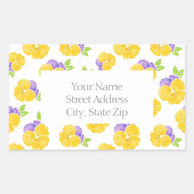 Yellow Purple Watercolor Pansy Pattern labels (Front)