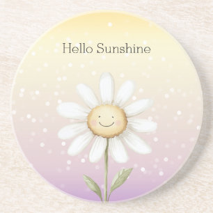 Yellow Purple White Bokeh Dots Daisy Sunshine Coaster