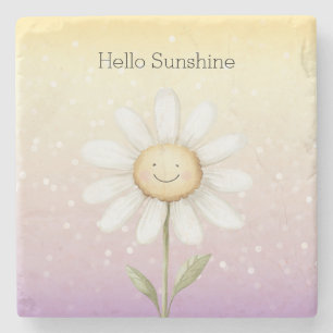 Yellow Purple White Bokeh Dots Daisy Sunshine Stone Coaster