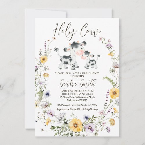 Yellow Purple Wildflower Holy Cow Baby Shower Invitation