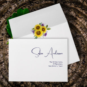 Yellow purple wildflower sunflower watercolor envelope