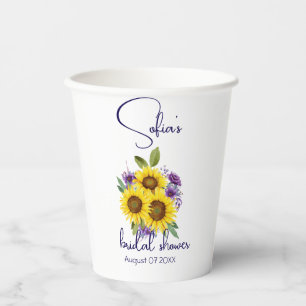 Yellow purple wildflower sunflower watercolor paper cups
