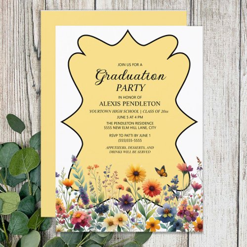 Yellow Purple Wildflowers High School Graduation Invitation