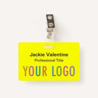 Yellow PVC Name Badge with Clip Lanyard or Reel
