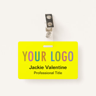 Yellow PVC Name Badge with Logo Clip Reel Lanyard