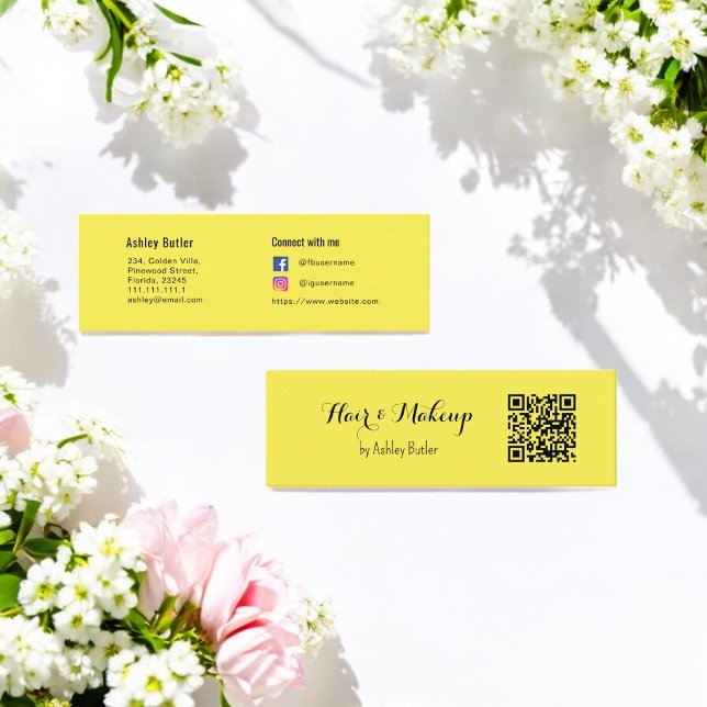 Yellow QR Code Beauty Makeup Artist  Mini Business Card (Creator Uploaded)