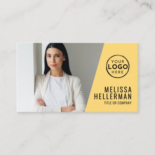Yellow QR Code Company Your Logo Business Card (Front)