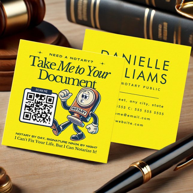 Yellow QR Code Notary Business Card (Yellow QR Code Notary Business Card - Take Me to Your Document Theme)
