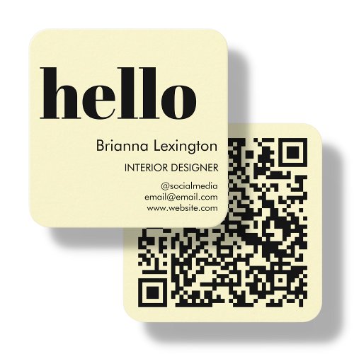 Yellow  QR Code Social Media Hello Square Business Card