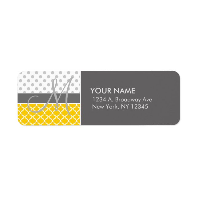 Yellow Quatrefoil and Grey Polka Dot Pattern Label (Front)
