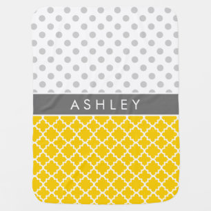 Yellow Quatrefoil and Grey Polka Dot Pattern Swaddle Blanket