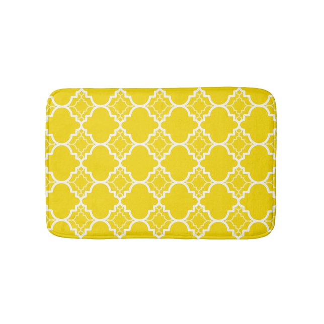 Yellow Quatrefoil Geometric Pattern Bath Mat (Front)