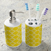 Yellow Quatrefoil Geometric Pattern Soap Dispenser & Toothbrush Holder Yellow Quatrefoil Geometric Pattern Soap Dispenser & Toothbrush Holder