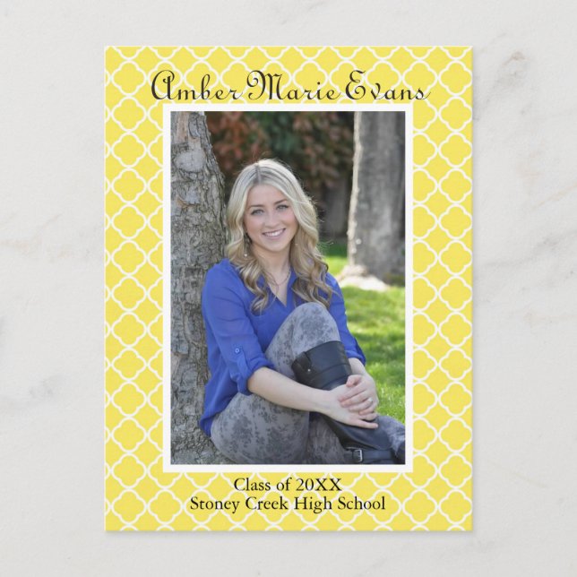Yellow Quatrefoil - Graduation Post Card (Front)