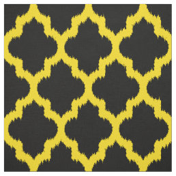 Yellow Quatrefoil Ikat Custom Black Background 2 Fabric