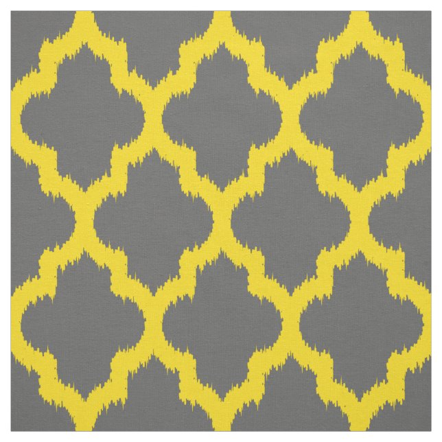 Yellow Quatrefoil Ikat Custom Gray Background 2 Fabric (Swatch)