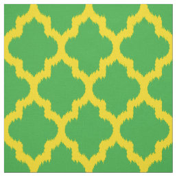 Yellow Quatrefoil Ikat Custom Green Background Fabric