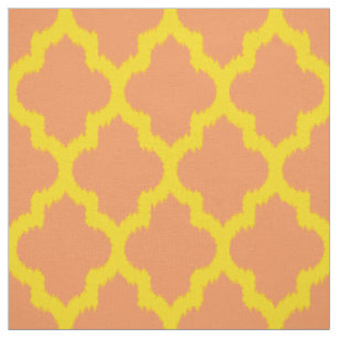 Yellow Quatrefoil Ikat Custom Orange Background 2 Fabric