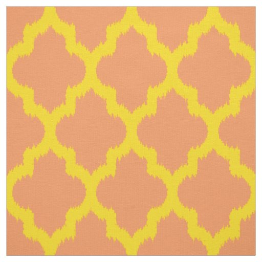 Yellow Quatrefoil Ikat Custom Orange Background 2 Fabric