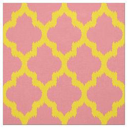 Yellow Quatrefoil Ikat Custom Pink Background Fabric